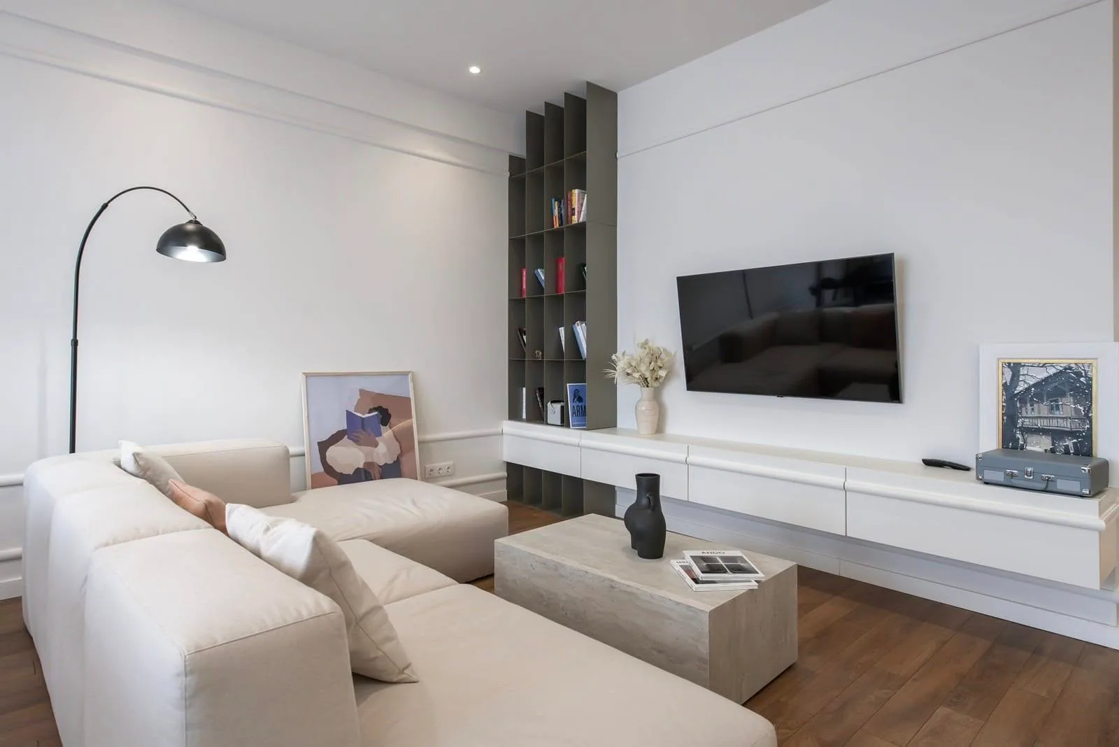 Living room media wall — custom furniture by Kencho Group, Tbilisi