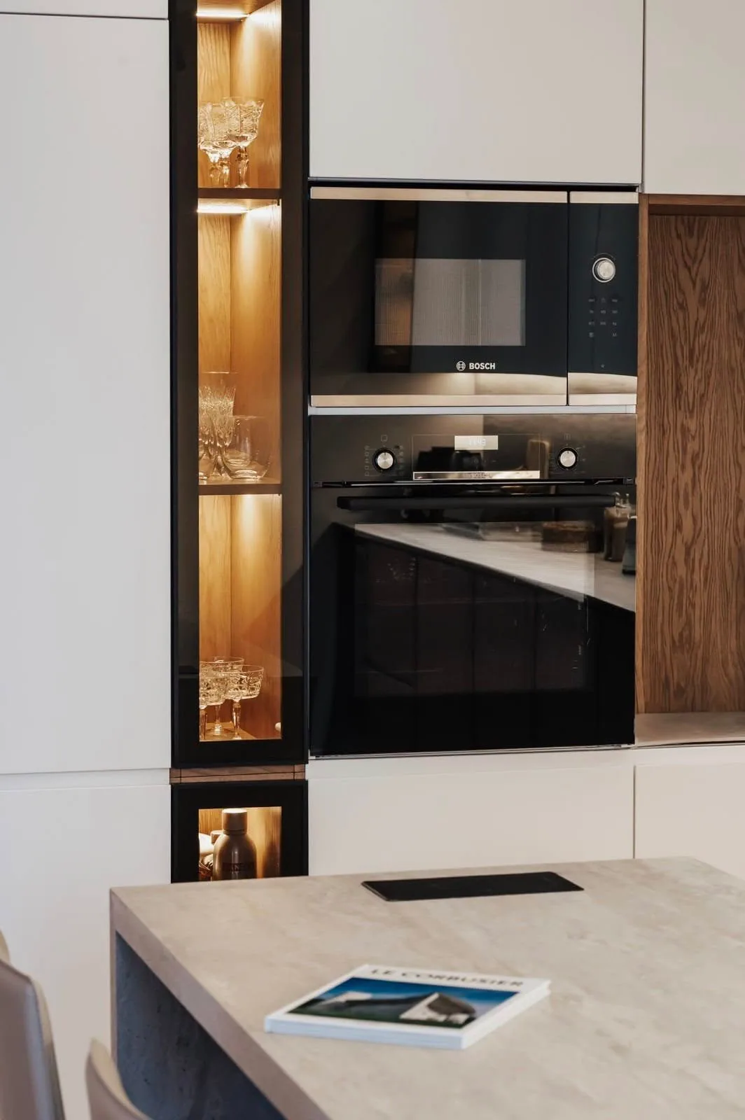 Walnut oven column — custom furniture by Kencho Group, Tbilisi
