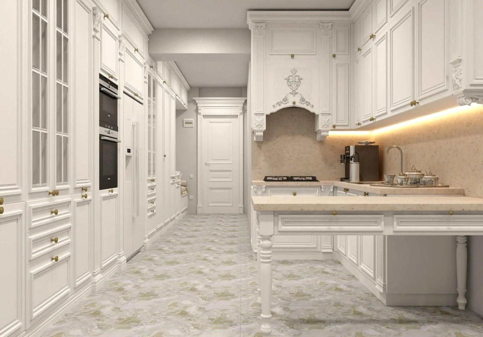 Classic white kitchen — custom furniture by Kencho Group, Tbilisi