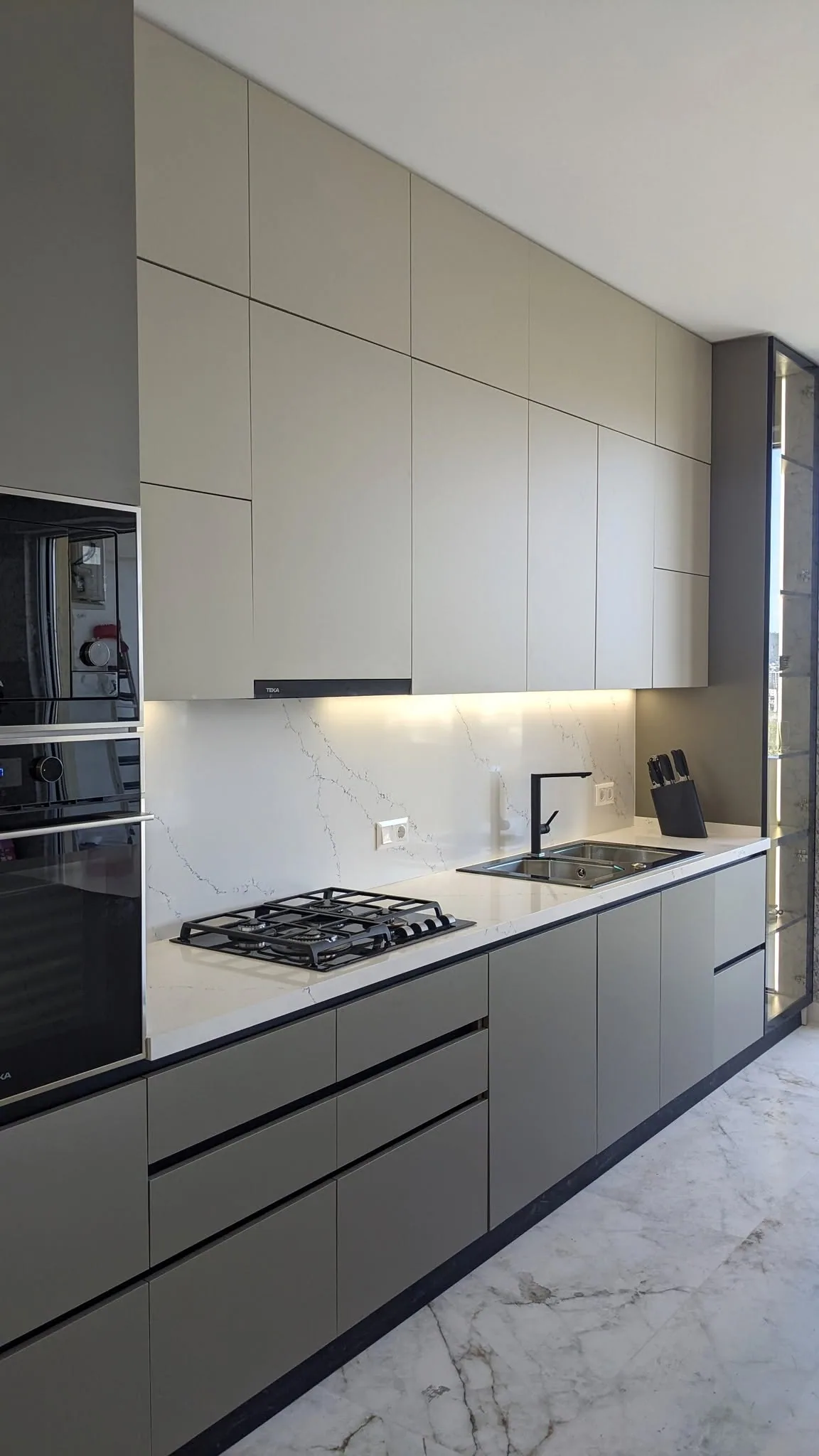Grey marble kitchen — custom furniture by Kencho Group, Tbilisi
