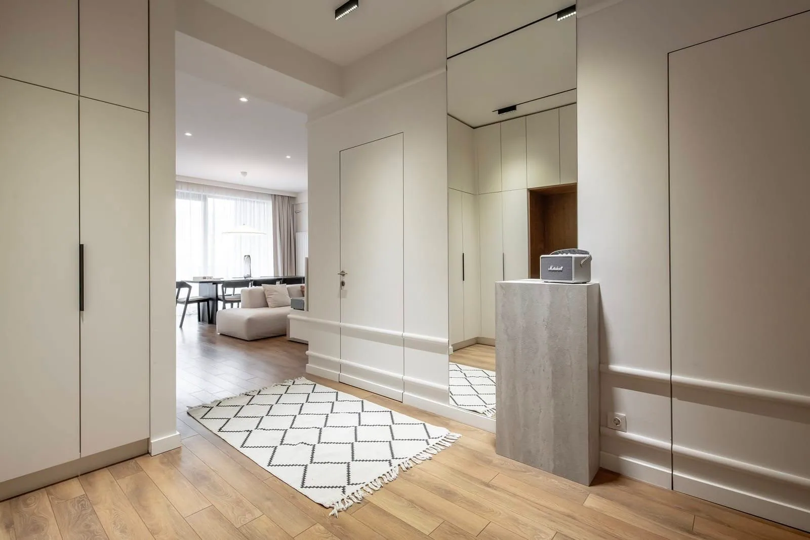 White hallway wardrobes — custom furniture by Kencho Group, Tbilisi