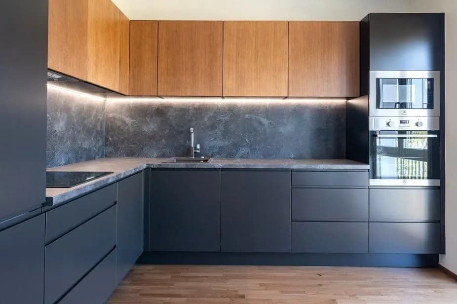 Oak graphite kitchen — custom furniture by Kencho Group, Tbilisi