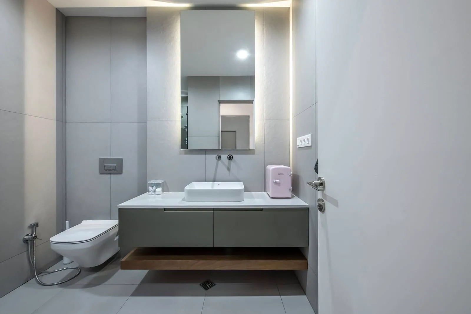 Grey bathroom vanity — custom furniture by Kencho Group, Tbilisi
