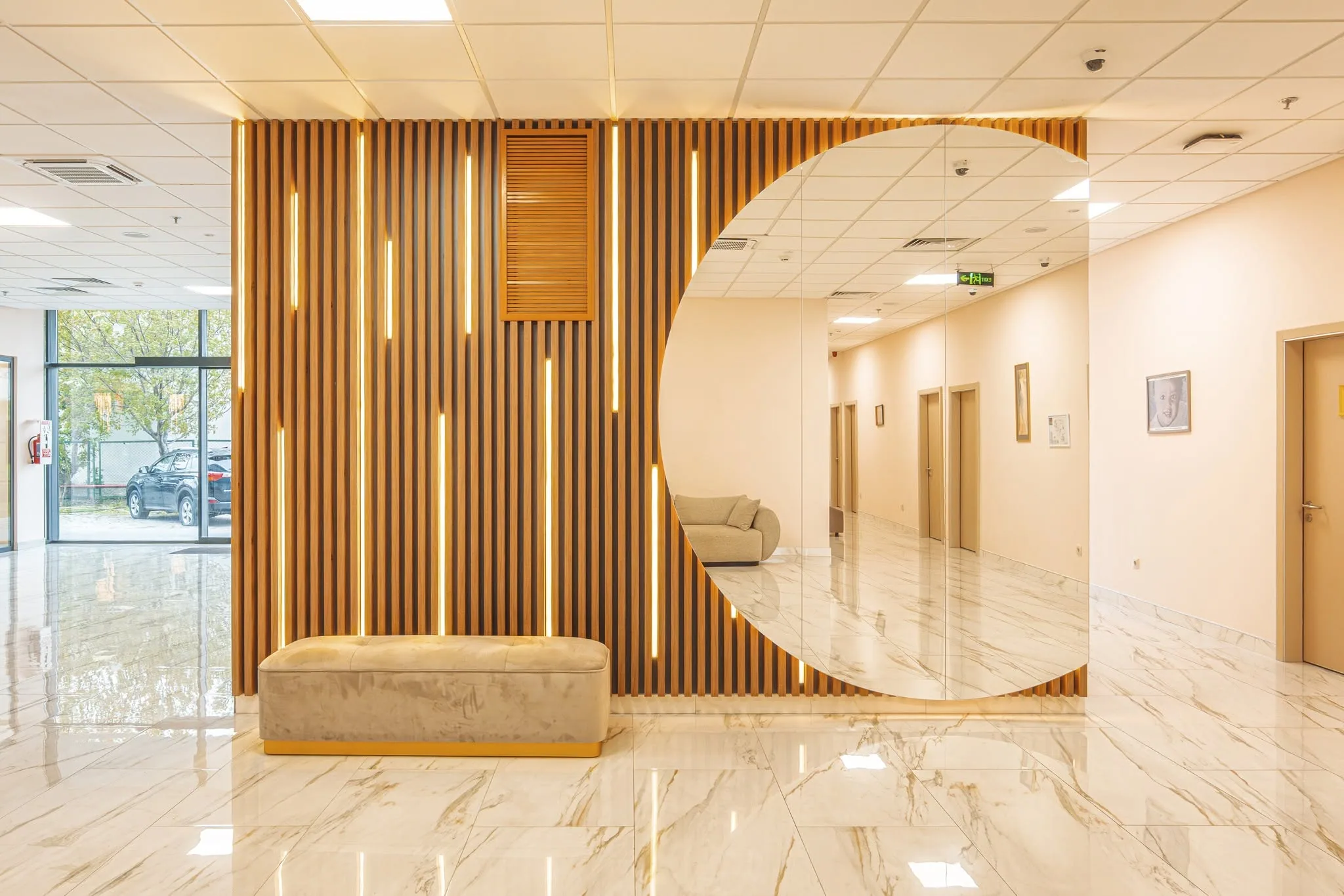Commercial lobby bench — custom furniture by Kencho Group, Tbilisi
