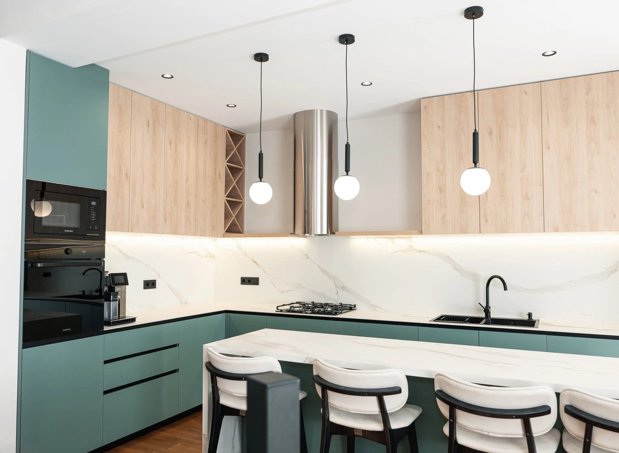 Green marble kitchen — custom furniture by Kencho Group, Tbilisi