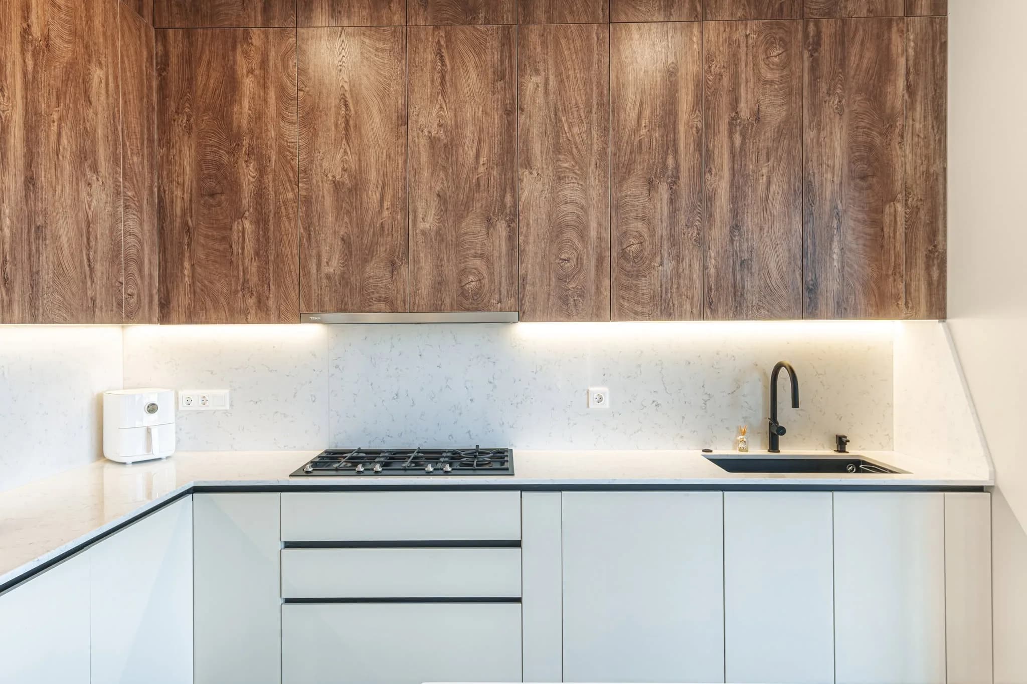 White wood kitchen corner — custom furniture by Kencho Group, Tbilisi