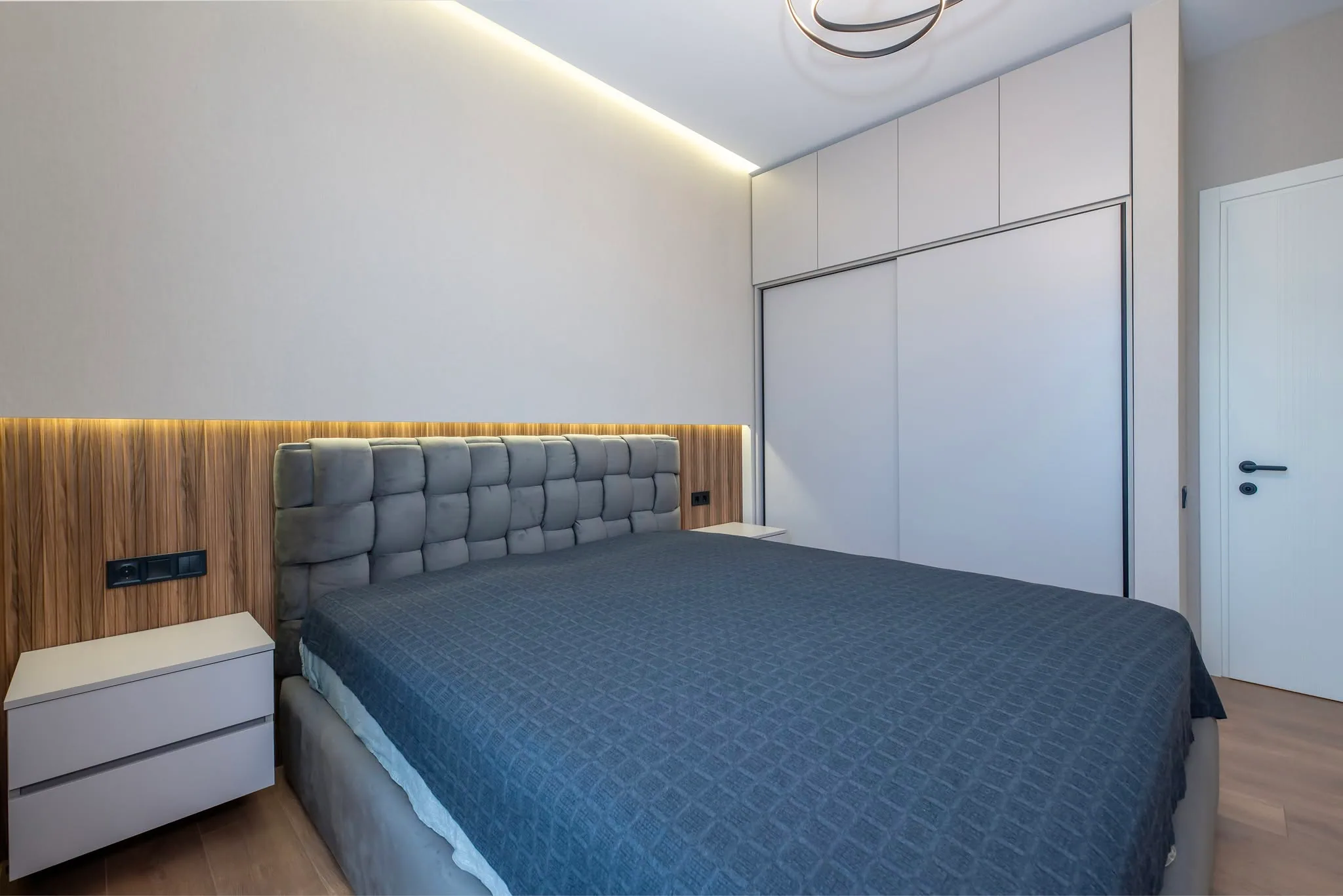 Walnut headboard bedroom — custom furniture by Kencho Group, Tbilisi